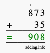 Calculate 873 + 35 using long addition