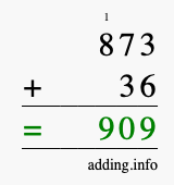 Calculate 873 + 36 using long addition