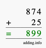 Calculate 874 + 25 using long addition