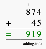 Calculate 874 plus 45 using long addition Calculate 874 + 45 using long addition