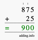 Calculate 875 + 25 using long addition