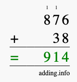 Calculate 876 + 38 using long addition