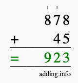Calculate 878 plus 45 using long addition Calculate 878 + 45 using long addition