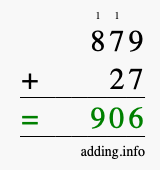Calculate 879 + 27 using long addition