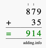 Calculate 879 + 35 using long addition