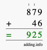 Calculate 879 + 46 using long addition