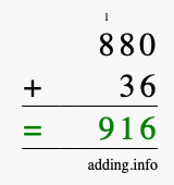 Calculate 880 + 36 using long addition