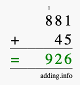 Calculate 881 plus 45 using long addition Calculate 881 + 45 using long addition