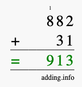 Calculate 882 + 31 using long addition