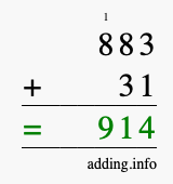 Calculate 883 + 31 using long addition