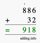 Calculate 886 + 32 using long addition