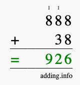 Calculate 888 + 38 using long addition
