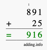 Calculate 891 + 25 using long addition