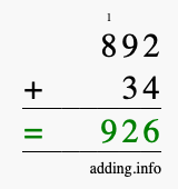 Calculate 892 + 34 using long addition