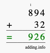 Calculate 894 + 32 using long addition