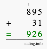 Calculate 895 + 31 using long addition