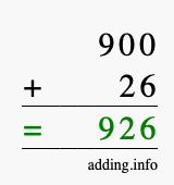 Calculate 900 + 26 using long addition