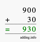 Calculate 900 + 30 using long addition
