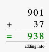 Calculate 901 + 37 using long addition