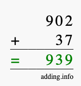 Calculate 902 + 37 using long addition
