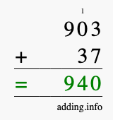Calculate 903 + 37 using long addition