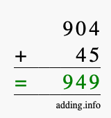 Calculate 904 + 45 using long addition