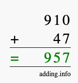 Calculate 910 + 47 using long addition