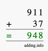 Calculate 911 + 37 using long addition