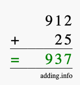 Calculate 912 + 25 using long addition