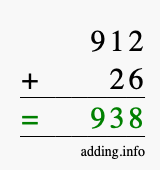 Calculate 912 + 26 using long addition