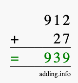 Calculate 912 + 27 using long addition