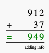 Calculate 912 + 37 using long addition