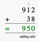 Calculate 912 + 38 using long addition