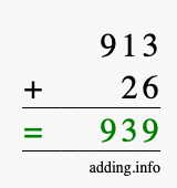 Calculate 913 + 26 using long addition