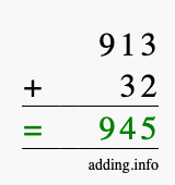 Calculate 913 + 32 using long addition