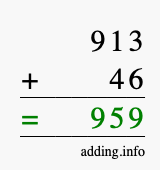 Calculate 913 + 46 using long addition
