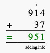 Calculate 914 + 37 using long addition