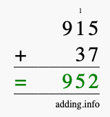 Calculate 915 + 37 using long addition