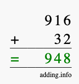 Calculate 916 + 32 using long addition