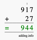 Calculate 917 + 27 using long addition