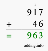 Calculate 917 + 46 using long addition