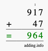 Calculate 917 + 47 using long addition