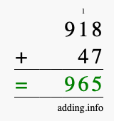 Calculate 918 + 47 using long addition