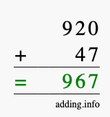 Calculate 920 + 47 using long addition
