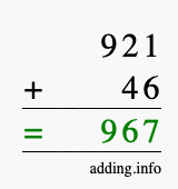 Calculate 921 + 46 using long addition