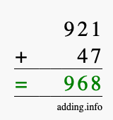 Calculate 921 + 47 using long addition