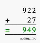 Calculate 922 + 27 using long addition