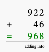 Calculate 922 + 46 using long addition