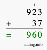 Calculate 923 + 37 using long addition