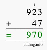 Calculate 923 + 47 using long addition